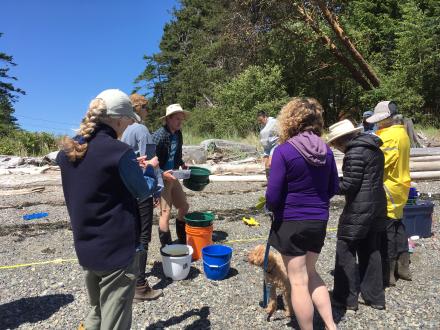 Brian Timmer and Chrissy Schellenberg help teach how to sample for forage fish eggs.